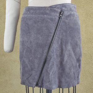 Perforated Faux Leather Grey Asymmetric Mini Skirt